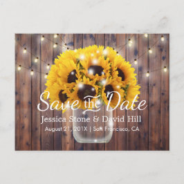 Sonnenblume Jar Rustic Barn Hochzeit Retten Sie da Ankündigungspostkarte