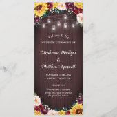 Sonnenblume Jars Lights Wood Burgundy Blush Weddin Programm (Vorderseite)