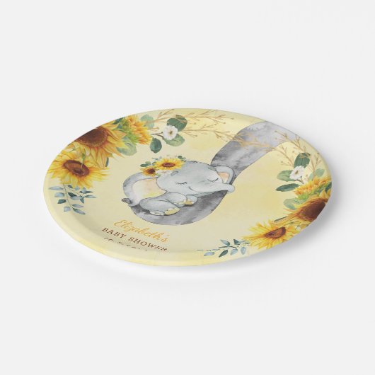 Sonnenblume Jungle Elephant Babydusche 1. Geburtst Pappteller (Schrägansicht)