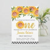 Sonnenblume kariert erste Kind Geburtstagseinladun Einladung (Stehend Vorderseite)