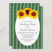 Sonnenblume Kariert Geburtstag Einladung (Vorne/Hinten)