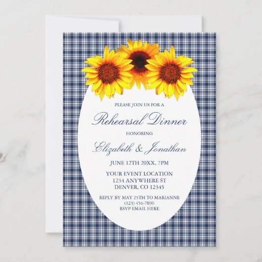 Sonnenblume Karierte Probe Abendessen Einladung (Vorderseite)