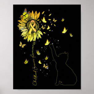 Sonnenblume Katze Gold Ribbon Kindheit Krebs Aware Poster