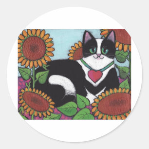 Sonnenblume-Katze Runder Aufkleber