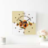 Sonnenblume | Khaki und White Wall Clock Quadratische Wanduhr (Zuhause)