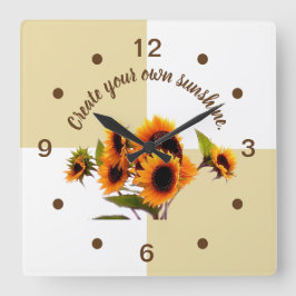 Sonnenblume | Khaki und White Wall Clock Quadratische Wanduhr