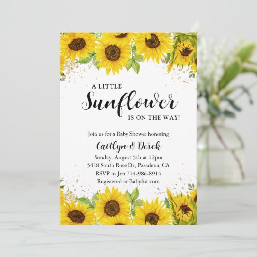Sonnenblume Kinderdusche Einladung (Stehend Vorderseite)