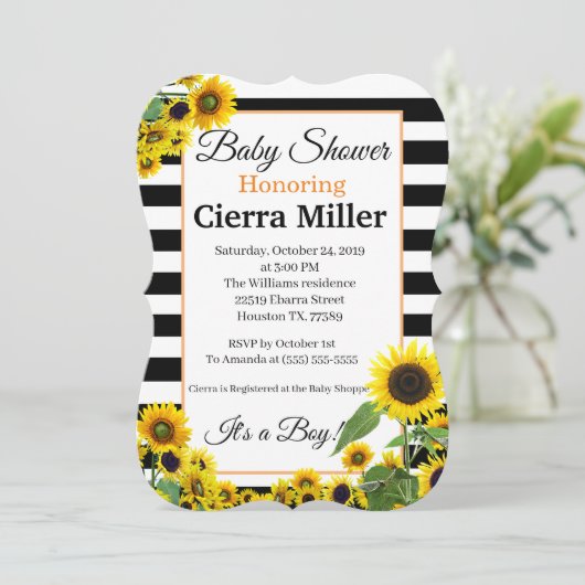 Sonnenblume Kinderdusche Einladung (Stehend Vorderseite)