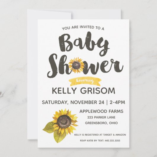 Sonnenblume Kinderdusche Einladung (Vorderseite)