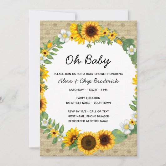 Sonnenblume Kinderdusche Einladung (Vorderseite)