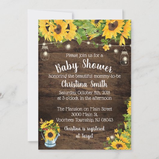 Sonnenblume Kinderdusche Einladung - Land Rustikal (Vorderseite)