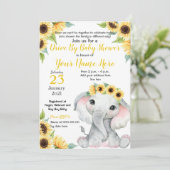 Sonnenblume Kinderdusche Elephant Yelow Girl Card Einladung (Stehend Vorderseite)