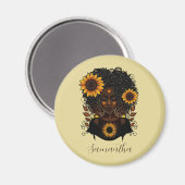 Sonnenblume Königin Afro Frau Magnet (Vorderseite/Rückseite)