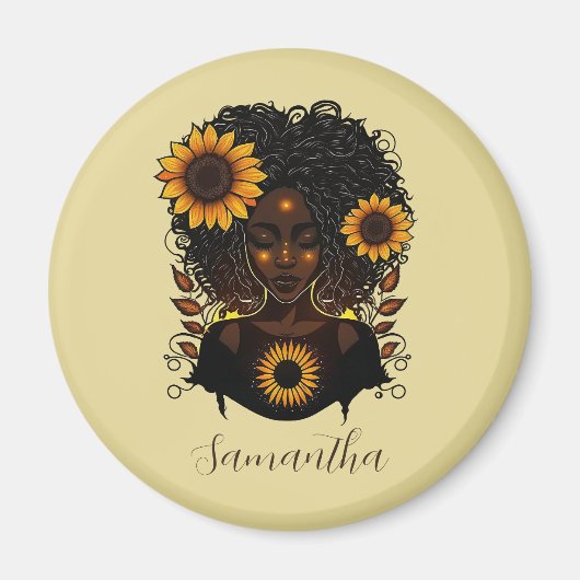 Sonnenblume Königin Afro Frau Magnet (Vorne)