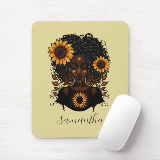 Sonnenblume Königin Afro Frau Mousepad (Mit Mouse)