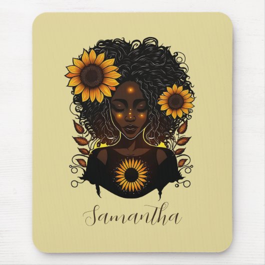 Sonnenblume Königin Afro Frau Mousepad (Vorne)