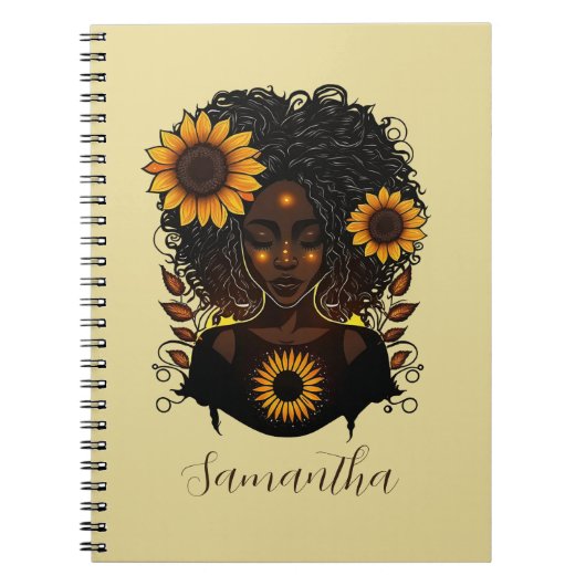 Sonnenblume Königin Afro Frau Notizblock (Vorderseite)