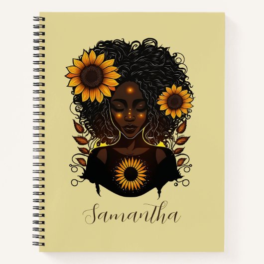 Sonnenblume Königin Afro Frau Notizblock (Vorderseite)