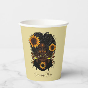 Sonnenblume Königin Afro Frau Pappbecher