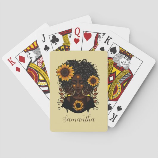 Sonnenblume Königin Afro Frau Spielkarten (Rückseite)