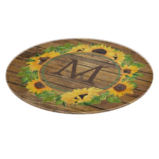 Sonnenblume-Kreis-Holz-Monogramm Schneidebrett (Ecke)
