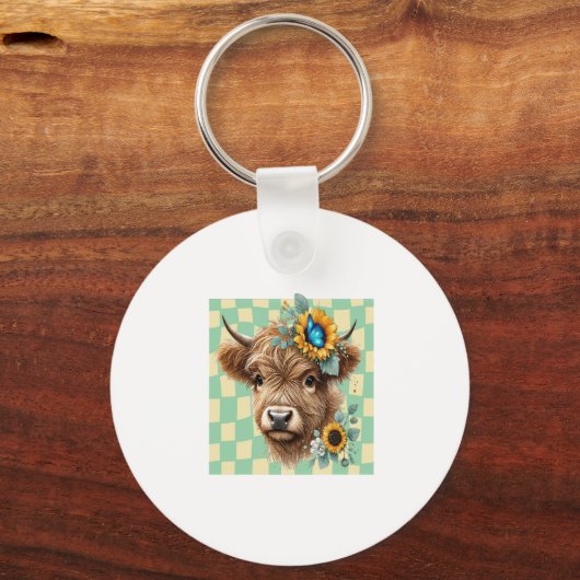 Sonnenblume Kuh Png, Niedliche Hochlandkuh Schlüsselanhänger (Vorderseite)