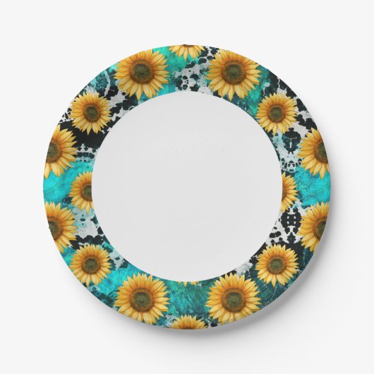 Sonnenblume Kuh Print Western Pappteller (Vorderseite)