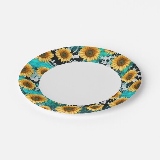 Sonnenblume Kuh Print Western Pappteller (Schrägansicht)