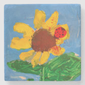 Sonnenblume "Kunst von Kindern" Steinuntersetzer (Vorderseite)