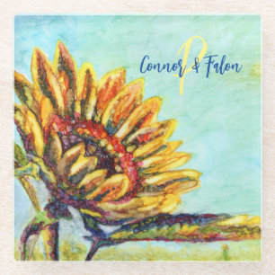 Sonnenblume Künstlerisch Mit Monogramm Glasuntersetzer