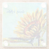 Sonnenblume Künstlerisch Mit Monogramm Glasuntersetzer (Rückseite)