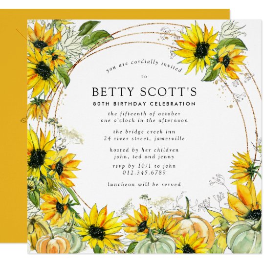 Sonnenblume Kurbis Herbst Fall 80 Geburtstag Einladung Zazzle De