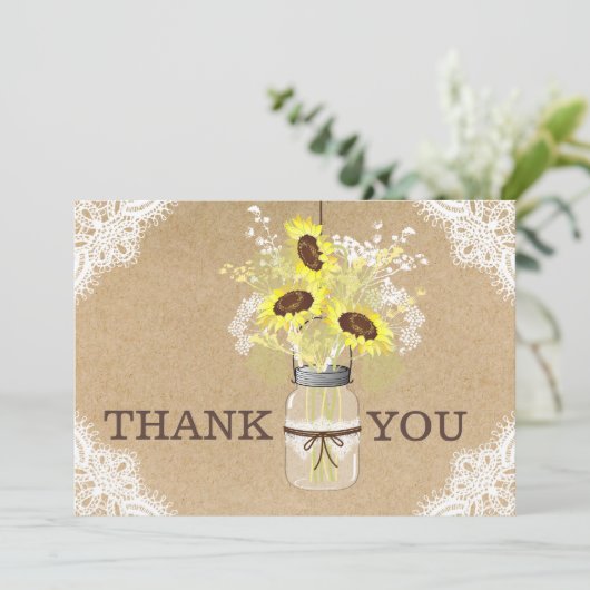 Sonnenblume Lace Kraft Moderne Rustikale Vielen Da Dankeskarte (Stehend Vorderseite)