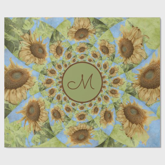 Sonnenblume Land Blumengelb Gelbe grüne Monogramm Geschenkpapier (Flach)