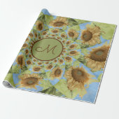 Sonnenblume Land Blumengelb Gelbe grüne Monogramm Geschenkpapier (Ungerollt)