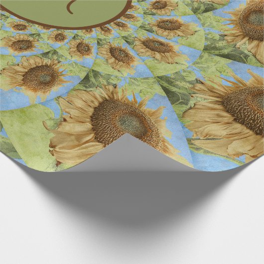 Sonnenblume Land Blumengelb Gelbe grüne Monogramm Geschenkpapier (Ecke)