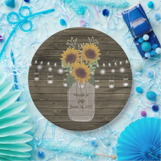 Sonnenblume Land Holz Mason Jar Wedding Paper Pla Pappteller (Party)