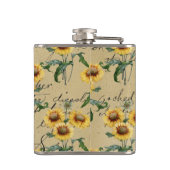 Sonnenblume Land Rustikale Vintage Handschrift Flachmann (Rückseite)