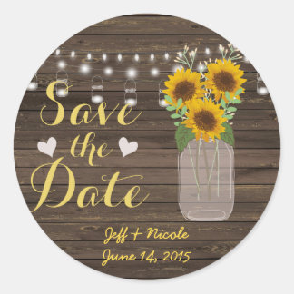 Sonnenblume Land Wood Mason Jar Save the Date Runder Aufkleber