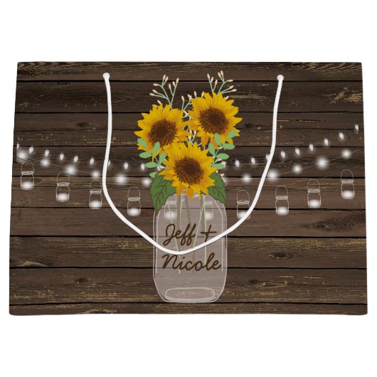Sonnenblume Land Wood Mason Jar Wedding Große Geschenktüte (Vorderseite)