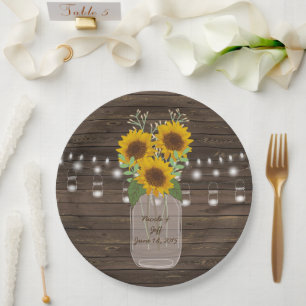 Sonnenblume Land Wood Mason Jar Wedding Pappteller