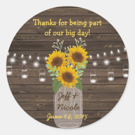 Sonnenblume Land Wood Mason Jar Wedding Runder Aufkleber