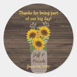 Sonnenblume Land Wood Mason Jar Wedding Runder Aufkleber