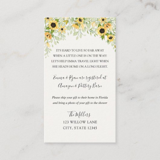 Sonnenblume Langer Babydusche Begleitkarte (Vorderseite)