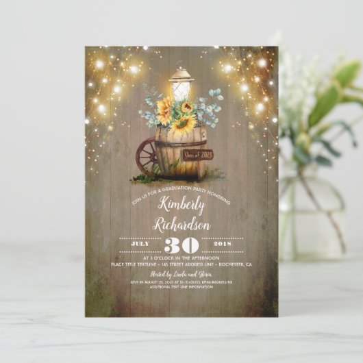 Sonnenblume Laterne Rustikaler Abschluss Einladung (Stehend Vorderseite)