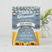 Sonnenblume & Laternenblume Retirement Dusty Blue Einladung (Stehend Vorderseite)