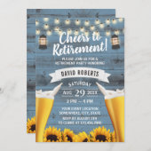 Sonnenblume & Laternenblume Retirement Dusty Blue Einladung (Vorne/Hinten)