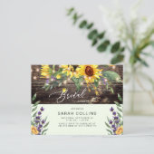 Sonnenblume & Lavender Bridal Rustikale Minze Einladungspostkarte (Stehend Vorderseite)