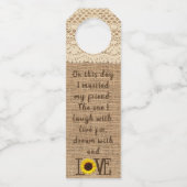 Sonnenblume-Leinwand-Blick-rustikale Wedding Flaschenanhänger (Rückseite)