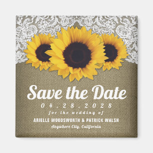 Sonnenblume-Leinwand-und Spitze-Save the Date Magnet